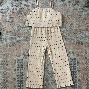 Girls Stylish Cream and Black Polka Dot Jumpsuit